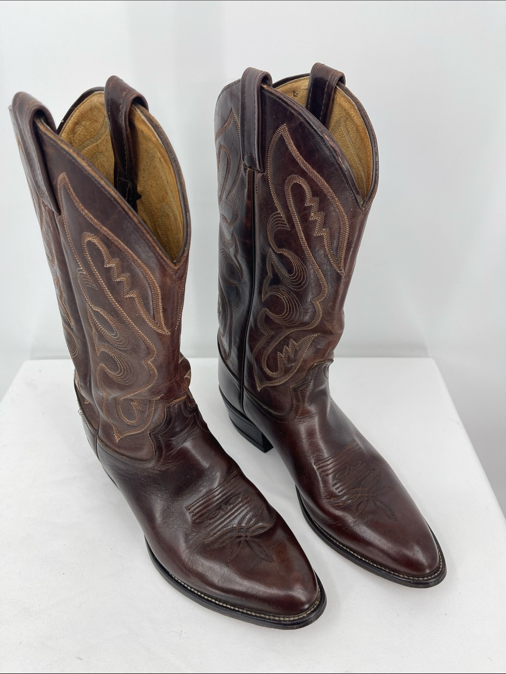 Tony Lama Dark Brown Embroidered Western Cowboy Boots MENS 9.5B